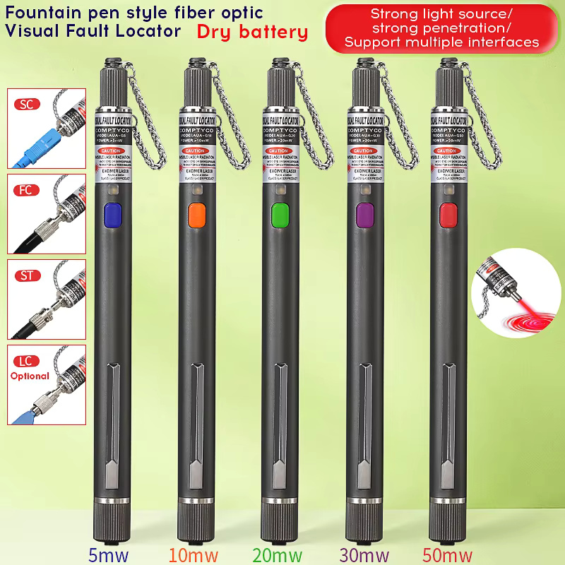 COMPTYCO 5-50mw dry battery fiber optic testing pen, red light source breakpoint detector, VFL 5-50km visual fault locator