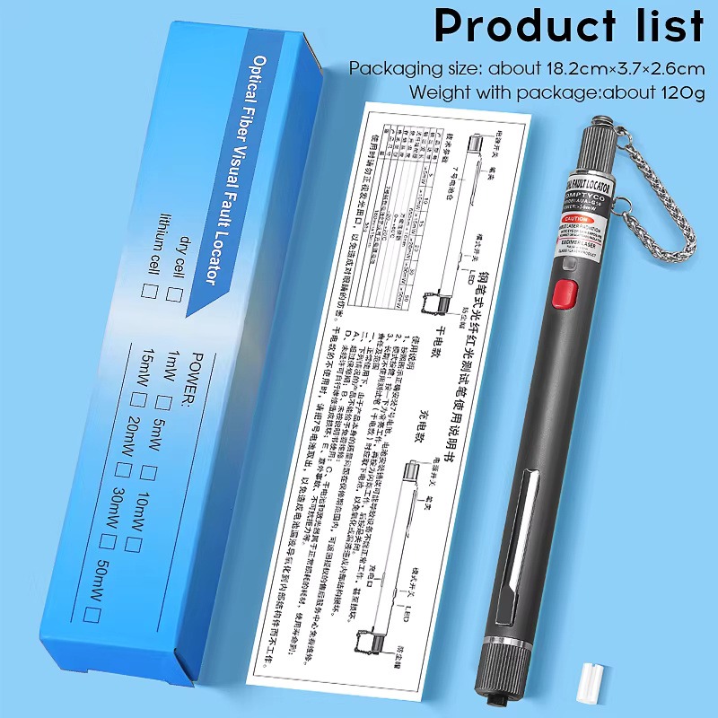 COMPTYCO 5-50mw dry battery fiber optic testing pen, red light source breakpoint detector, VFL 5-50km visual fault locator