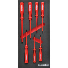 7 Piece Electrician's Insulated VDE Square Handle Section Screwdriver Set in Tool Control 1/3 Width Foam Inlay.
