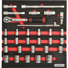 30 Piece Metric Ken-Grip® 1/2in Square Drive Socket Set in Tool Control 2/3 Width Foam Inlay.