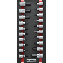 20 Piece Engineers Screwdriver Bit Socket Set, 1/2" in Tool Control 1/3 Width Foam Inlay.