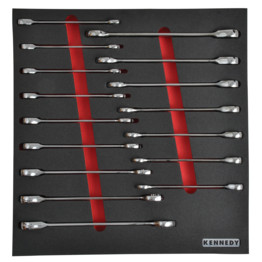 16 Piece Metric / AF Professional Ratchet Combination Spanner Set in Tool Control 2/3 Foam Inlay.