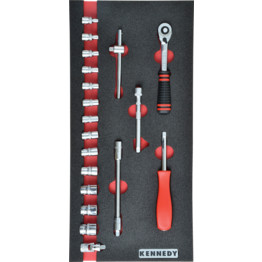 19 Piece Side Drive Ken-grip® 1/4" Square Drive Metric Socket Set in Tool Control 1/3 Foam Inlay.