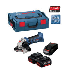 GWS 18 V-LI Professional 18 V Angle Grinder 2 x 5.0 Ah batteries, GAL 1880 CV charger in a L-BOXX - 0 601 93A 376