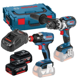 GSB 18 V-85 C Combi & GDX 18 V-200 C Impact Brushless Twin Kit including 2x 5.0Ah Batts, GAL 1880 CV Charger in L-Boxx Case - 0 601 9G4 273