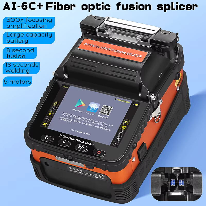 AI-6C+ Optical Fiber Welding Machine Fiber Optic Splicer Kit Fusion Splicer Machine 6 motor with LED Fiber Optic Fusion Splicer