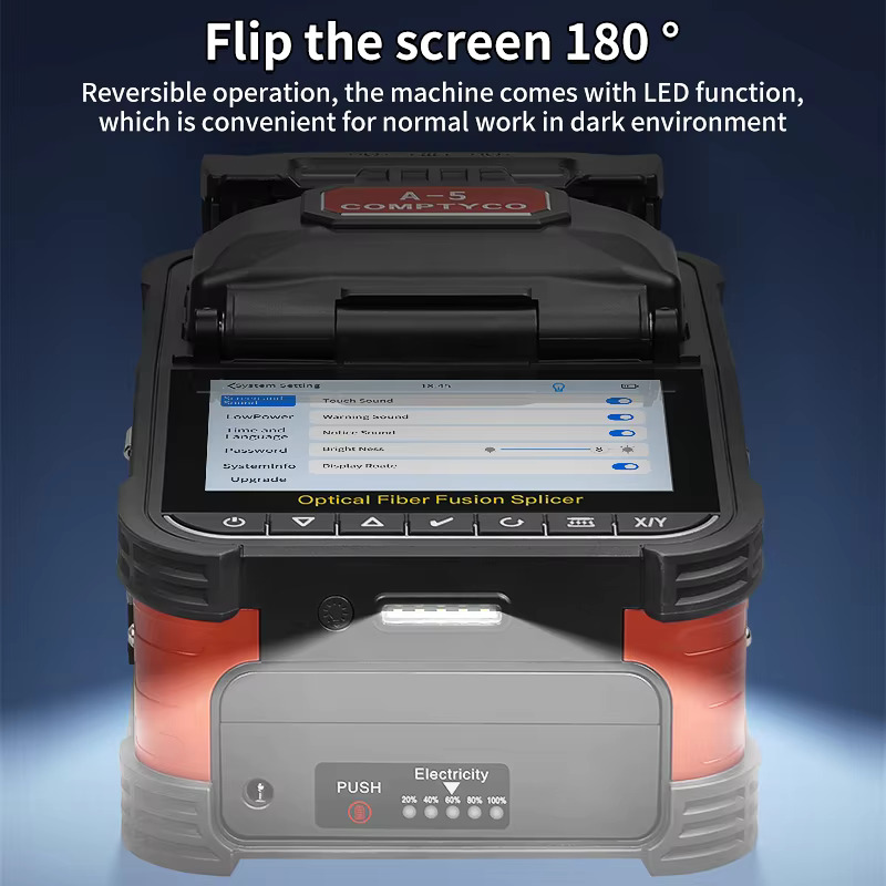 COMPTYCO A-5 Optical Fiber Welding Machine with OPM/VFL Touchscreen Fusion Splicer Machine 7800mAh Fiber Optic Fusion Splicer