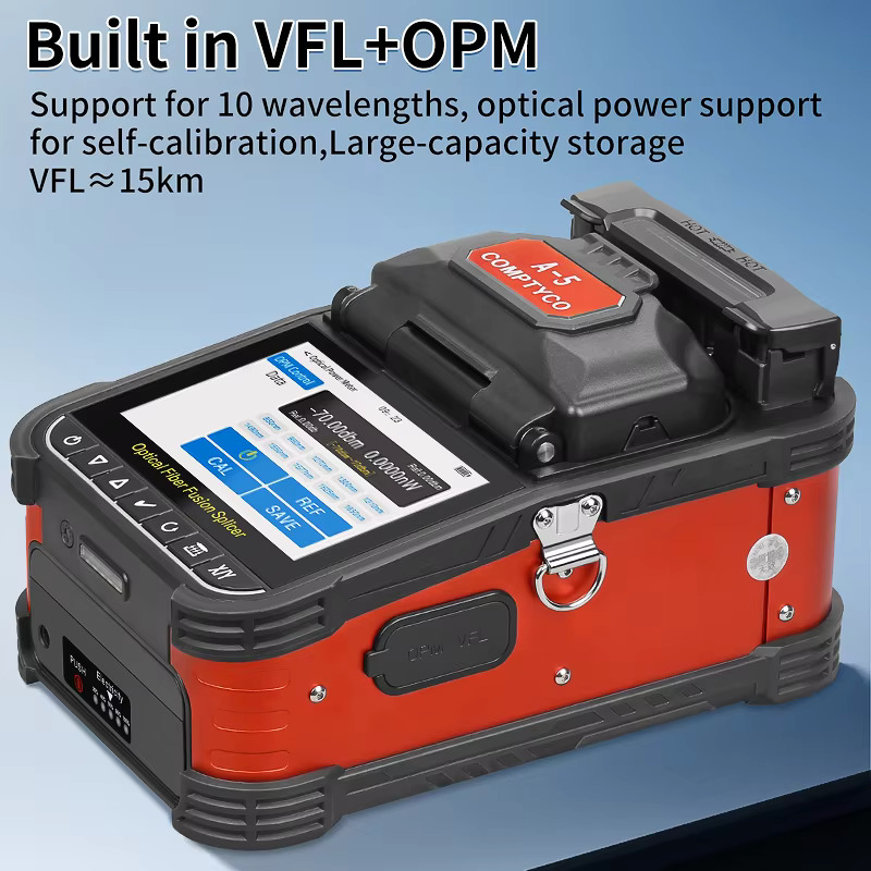 COMPTYCO A-5 Optical Fiber Welding Machine with OPM/VFL Touchscreen Fusion Splicer Machine 7800mAh Fiber Optic Fusion Splicer