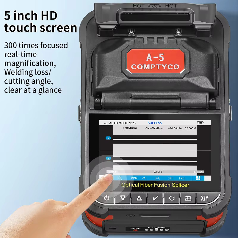 COMPTYCO A-5 Optical Fiber Welding Machine with OPM/VFL Touchscreen Fusion Splicer Machine 7800mAh Fiber Optic Fusion Splicer