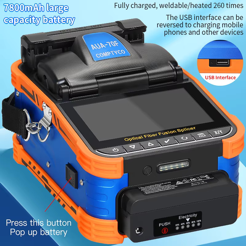 COMPTYCO AUA-70F Fully Automatic Fusion Splicer Machine 5 inch touch screen 6 motors with OPM VFL Fiber Optic Fusion Splicer