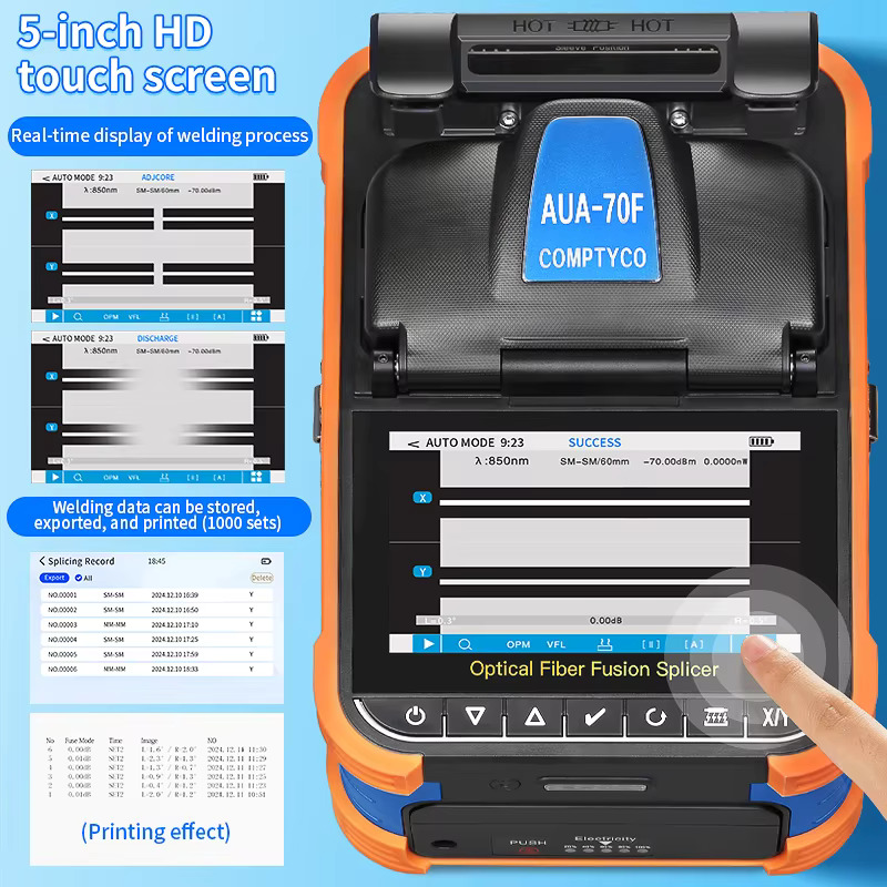 COMPTYCO AUA-70F Fully Automatic Fusion Splicer Machine 5 inch touch screen 6 motors with OPM VFL Fiber Optic Fusion Splicer