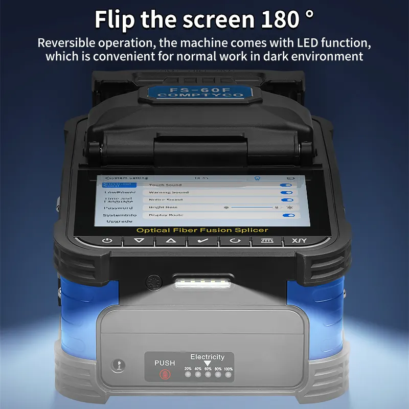 COMPTYCO FS-60F fiber optic fusion splicer with 6 motors and a 5-inch high-definition touch screen with OPM/VFL 10 voice options for arbitrary switching