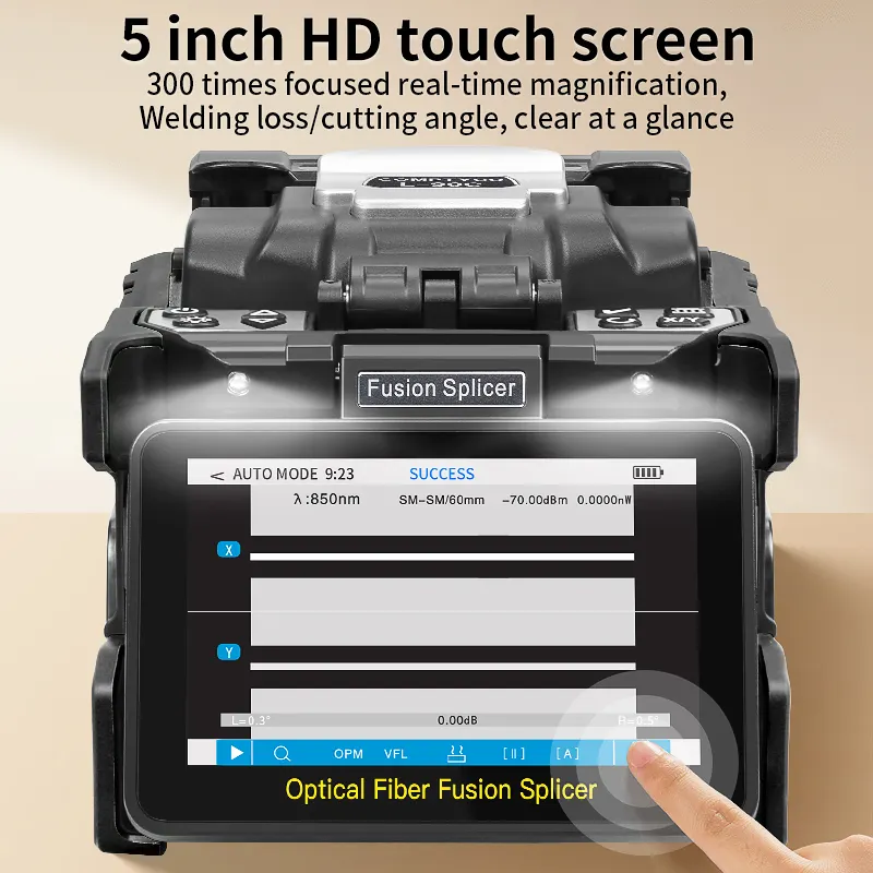 5-inch high-definition touch screen with touch/button dual operation fusion splicer 6 motor flip fiber fusion splicer with OPM/VFL 10 language switchable fiber fusion splicer