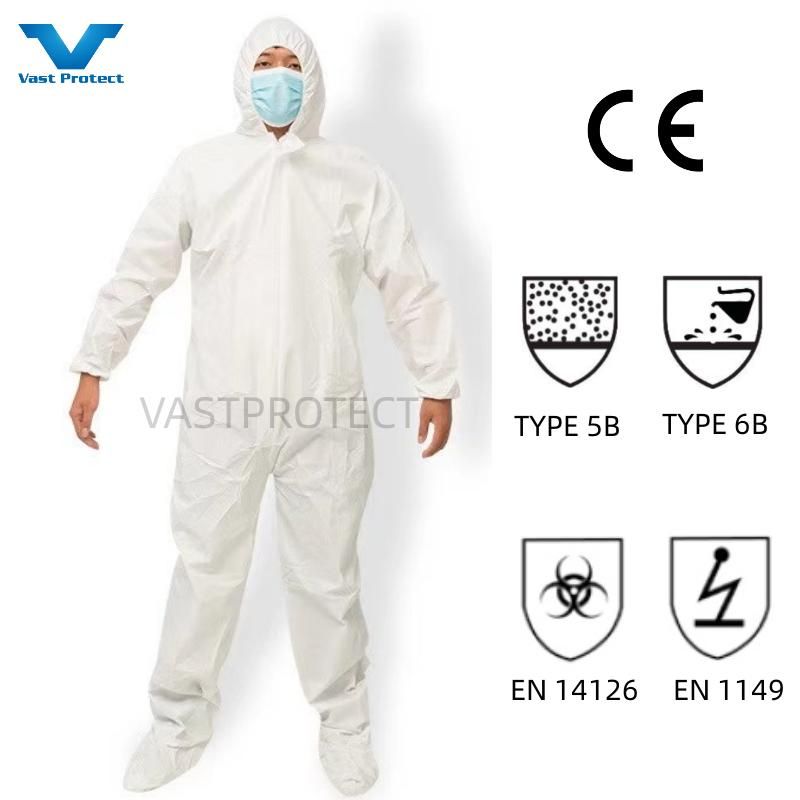 Chemical Antistatic Waterproof Breathable Disposable Clothing Industrial Overalls PP SMS Microporous White Protective Coverall