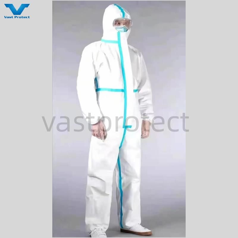 Chemical Antistatic Waterproof Breathable Disposable Clothing Industrial Overalls PP SMS Microporous White Protective Coverall