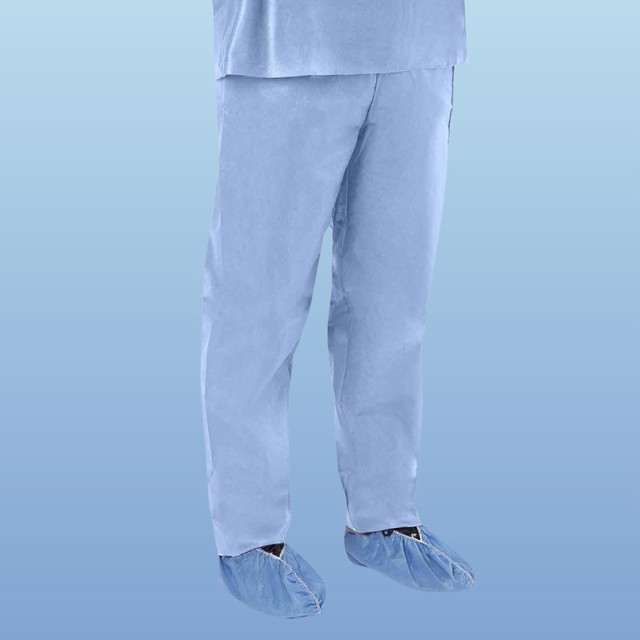 Disposable Blue Scrub Pants:Unisex Disposable Blue Scrub Pants, Elastic Waist, 30/case