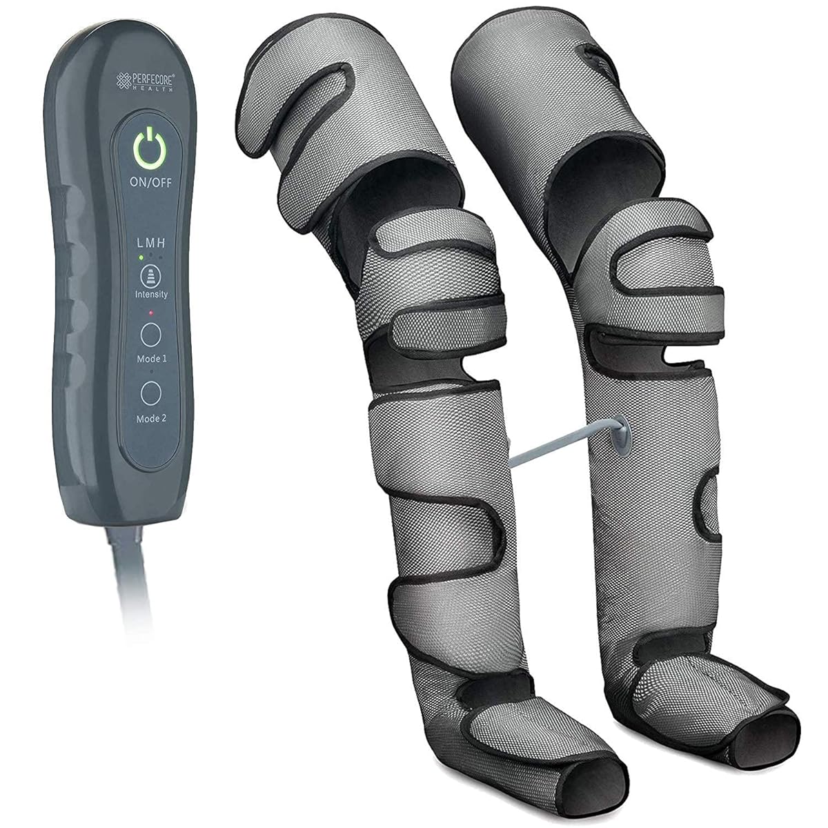 Perfecore Leg Massager with Heat & Air Compression - Adjustable Feet & Calves Massager with 3 Pressure Levels & 7 Modes, Large Knee, Gray