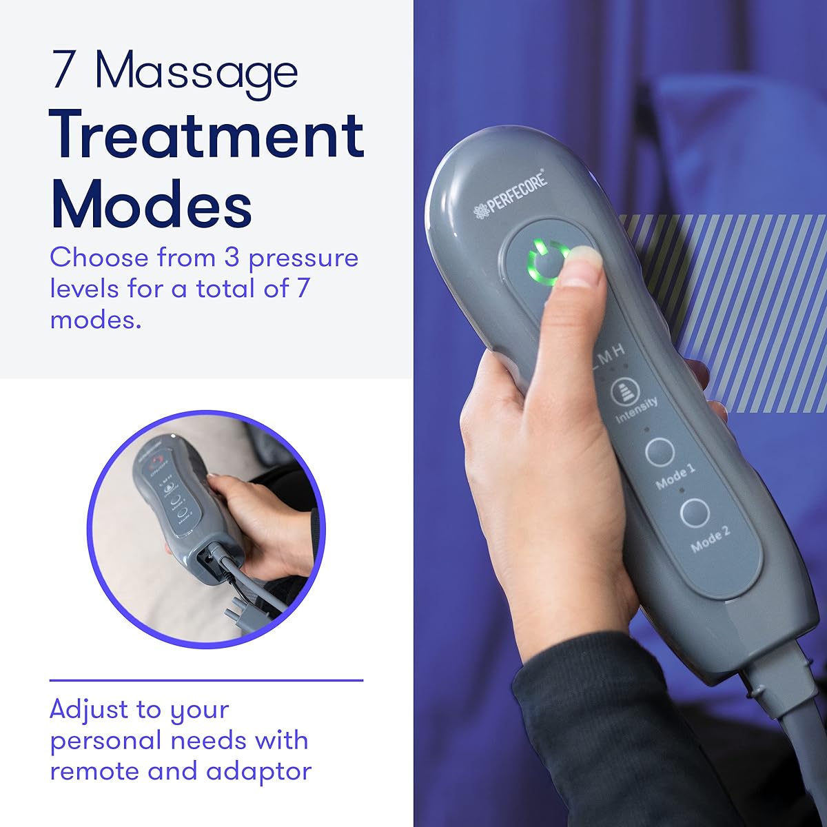 Perfecore Leg Massager with Heat & Air Compression - Adjustable Feet & Calves Massager with 3 Pressure Levels & 7 Modes, Large Knee, Gray