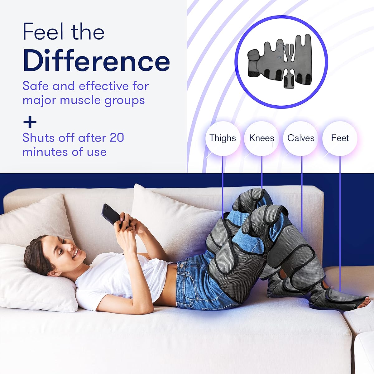 Perfecore Leg Massager with Heat & Air Compression - Adjustable Feet & Calves Massager with 3 Pressure Levels & 7 Modes, Large Knee, Gray