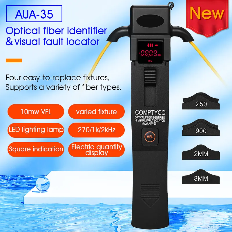 COMPTYCO Fiber Optic Signal Recognition Instrument AUA-35 Single mode Multimode Fiber Optic Direction Recognition Red Pen Light Power Frequency LED Light Five in One Detector