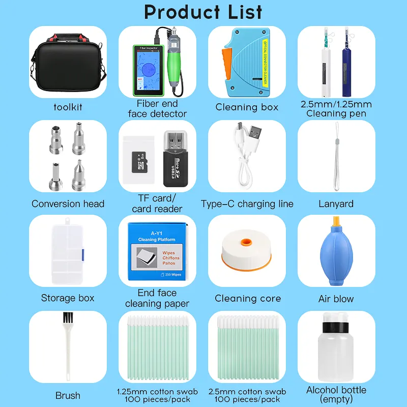 COMPTYCO Fiber Cleaning Tool Set L-600 Fiber End Face Tester 400x Fiber Cleaning Pen Cleaning Box