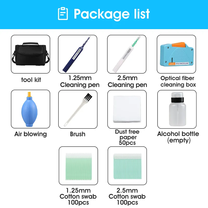 COMPTYCO Fiber End Face Cleaning Kit Set 10 Piece Fiber Cleaning Pen 1.25/2.5mm Fiber Cleaning Box