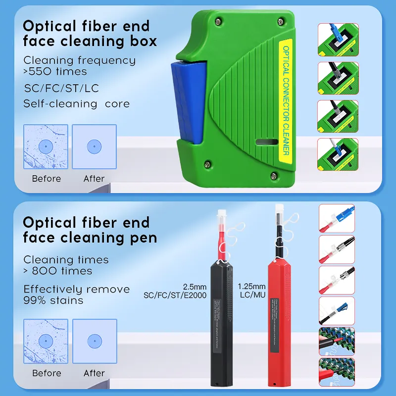 COMPTYCO Fiber Tool Kit 11pcs One Click 1.25/2.5mm SC FC ST LC Cleaning Pen/Box Fiber Cleaning Tool Set Fiber Optic Cleaner