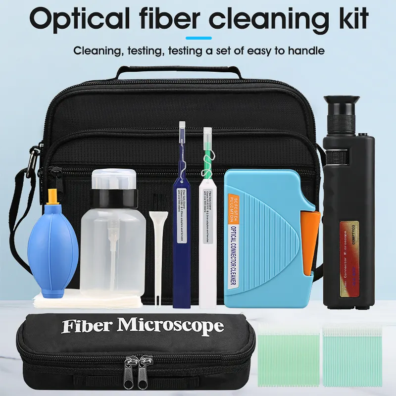 COMPTYCO Fiber End Face Cleaning Kit Set 12 Piece Fiber Cleaning Pen Cleaning Box Fiber Magnifier 400x