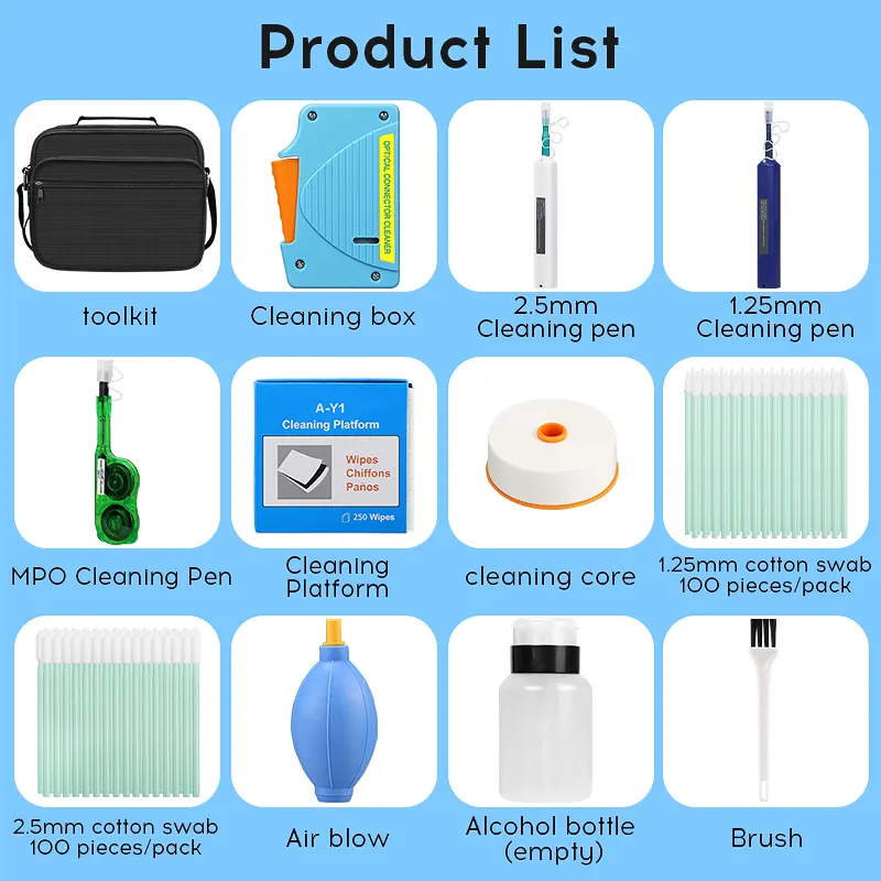 COMPTYCO fiber optic cleaner fiber optic 12 kit, MPO cleaning pen/box fiber optic cleaning tool set fiber optic cleaner LC/SC/FC/ST one click cleaning tool 1.25mm and 2.5mm fiber optic cleaning pen Y3 fiber optic dust-free paper