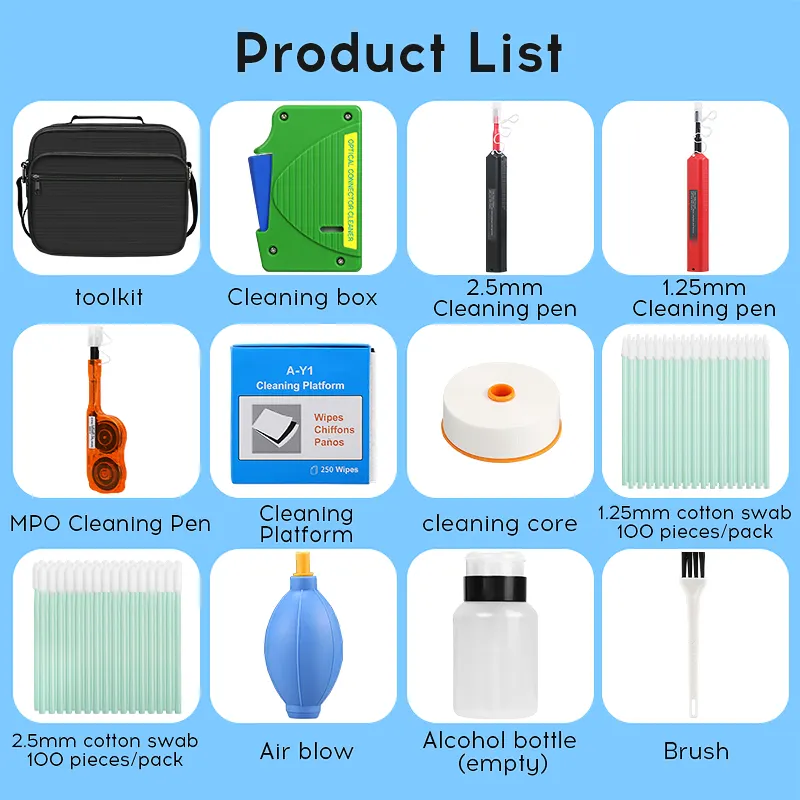 COMPTYCO Fiber Tool Kit 12pcs One Click 1.25/2.5mm SC FC ST LC MPO Cleaning Pen/Box Fiber Cleaning Tool Set Fiber Optic Cleaner