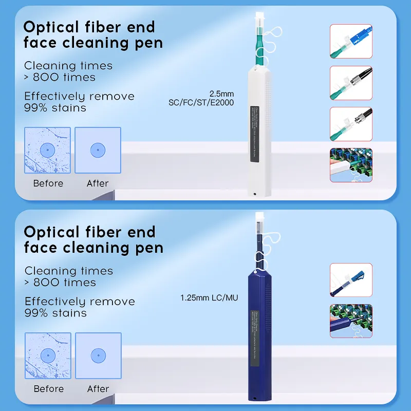 COMPTYCO Fiber Optic Tool Kit 13 piece set, Y3 dust-free paper/one click 1.25/2.5mm SC FC ST LC cleaning pen/box fiber optic cleaner 400X fiber optic magnifying glass fiber optic cleaning kit